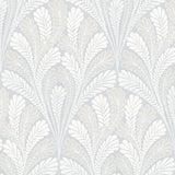 Shell Damask Blue Wallpaper with Classic Leafed Shell Motif - York DM5021