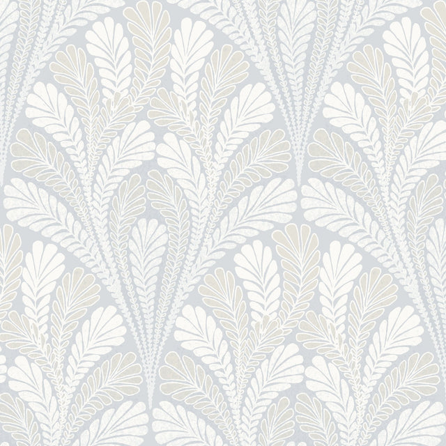 Shell Damask Blue Wallpaper with Classic Leafed Shell Motif - York DM5021