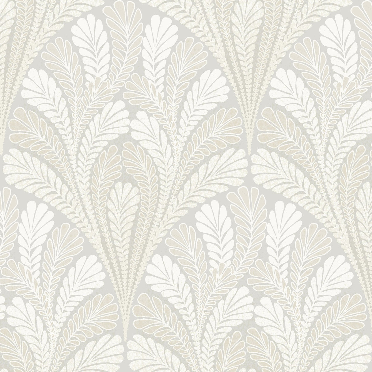 Shell Damask Grey Wallpaper with Modern Metallic Leaf Motif - York DM5022