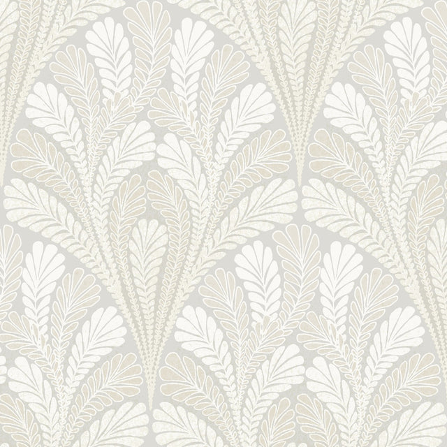 Shell Damask Grey Wallpaper with Modern Metallic Leaf Motif - York DM5022