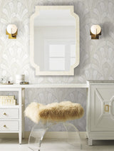 Shell Damask Grey Wallpaper with Modern Metallic Leaf Motif - York DM5022