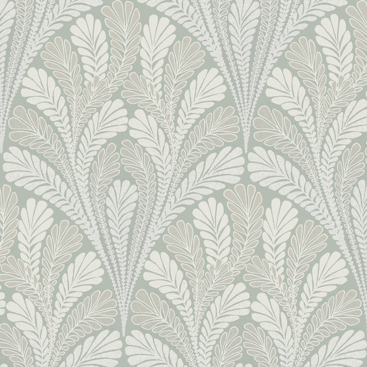 Shell Damask Green Wallpaper with Classic Leafy Shell Motif - York DM5023