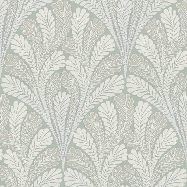 Shell Damask Green Wallpaper with Classic Leafy Shell Motif - York DM5023