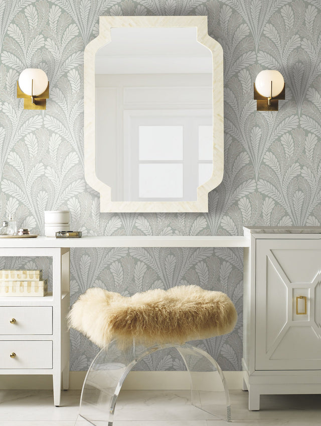 Shell Damask Green Wallpaper with Classic Leafy Shell Motif - York DM5023