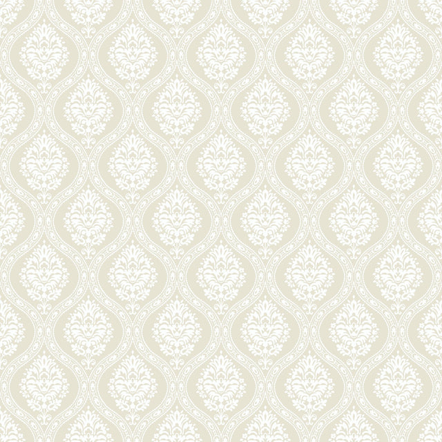 Petite Ogee Beige Wallpaper with Classic Damask Ogee Pattern - York DM5025