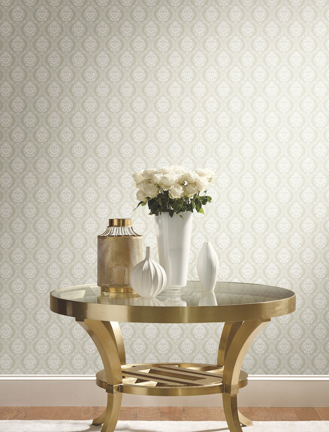 Petite Ogee Beige Wallpaper with Classic Damask Ogee Pattern - York DM5025
