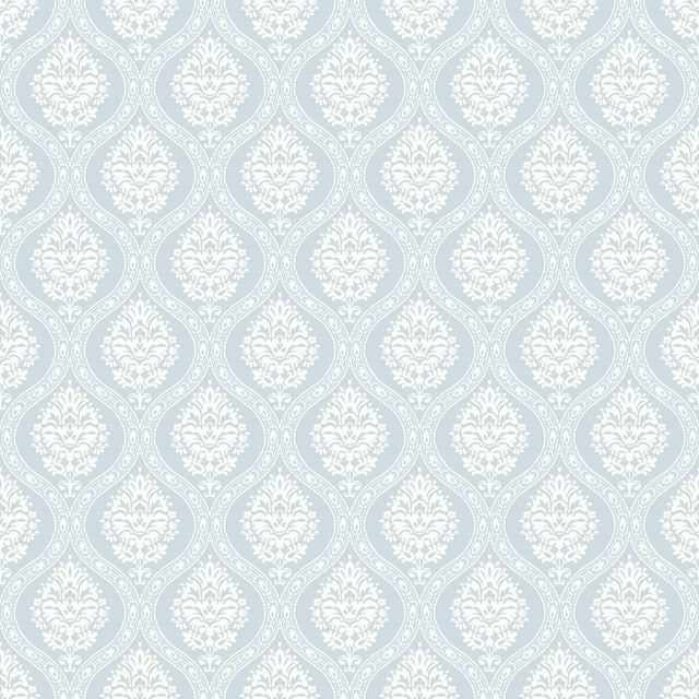 Petite Ogee Blue Wallpaper with Small Scale Damask Ogee Motif - York DM5026