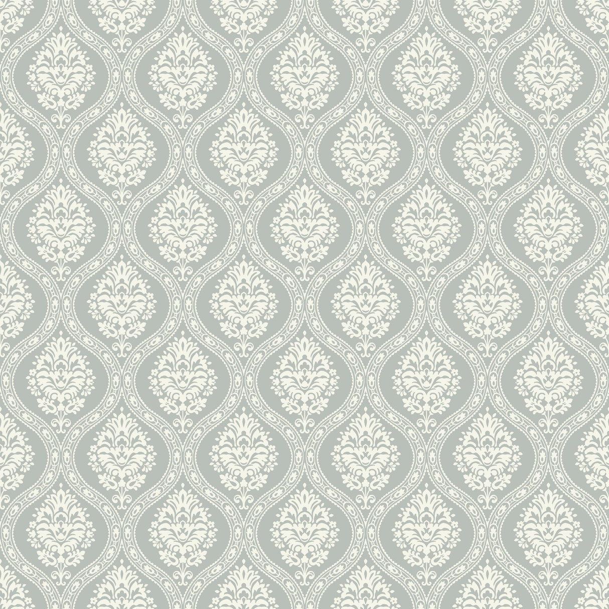 Petite Ogee Green Wallpaper with Classic Damask Ogee Pattern - York DM5028