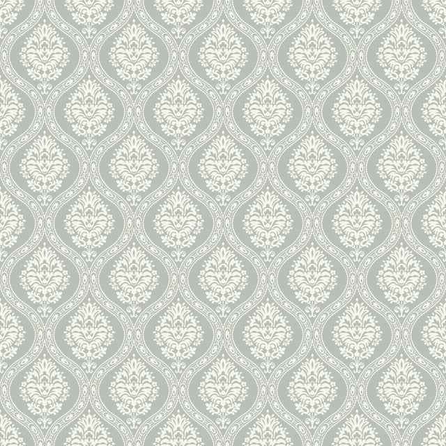 Petite Ogee Green Wallpaper with Classic Damask Ogee Pattern - York DM5028