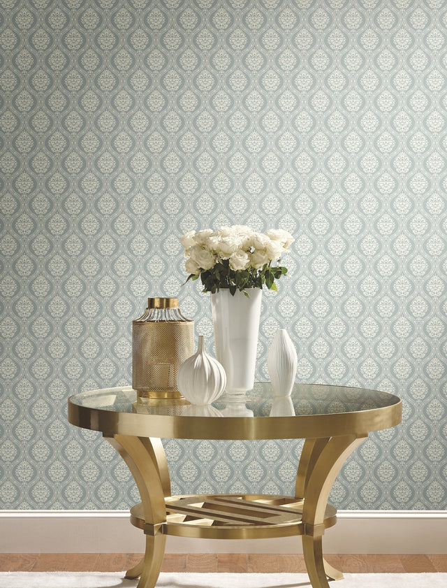Petite Ogee Green Wallpaper with Classic Damask Ogee Pattern - York DM5028