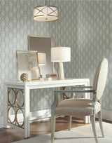 Petite Ogee Green Wallpaper with Classic Damask Ogee Pattern - York DM5028