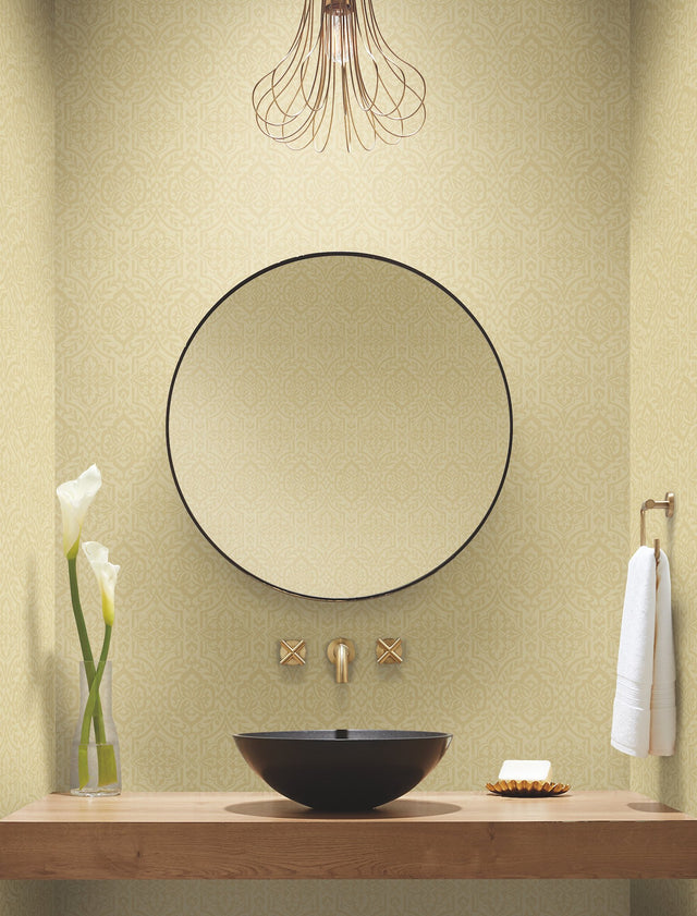 Cathedral Damask Gold Wallpaper with Traditional Damask Motif - York DM5035