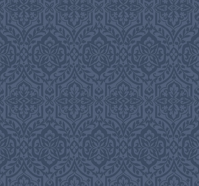 Cathedral Damask Blue Wallpaper with Raised Filigree Motif - York DM5037