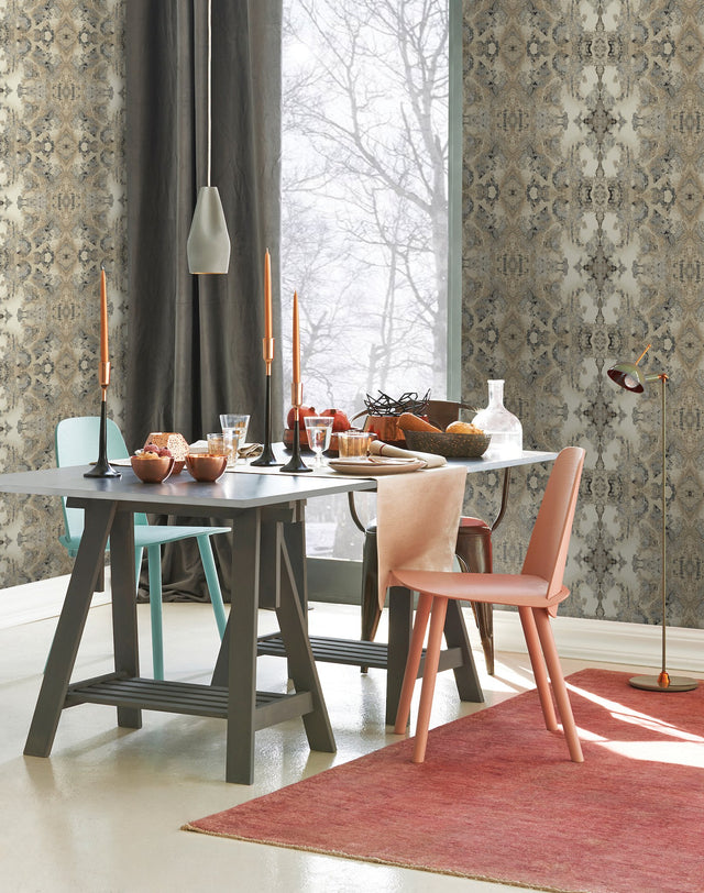 Inner Beauty Off White Wallpaper with Abstract Bohemian Motif - York DN3717