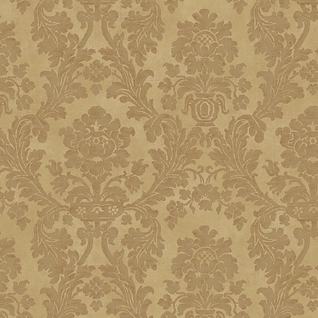 Medford Light Brown Damask Wallpaper with Traditional Easy Walls Material - Brewster DRT13582