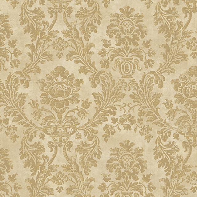 Medford Beige Damask Wallpaper with Traditional Damask Motif - Lucky Day DRT13583