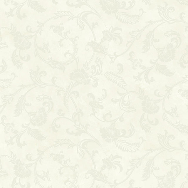 Trento Off White Floral Motif Scroll Wallpaper with Traditional Scrolls Pattern - Brewster DRT13591