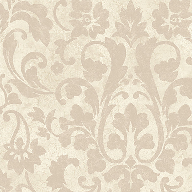 Turin Faded Cream Damask Wallpaper with Traditional Damask Pattern - DRT13604