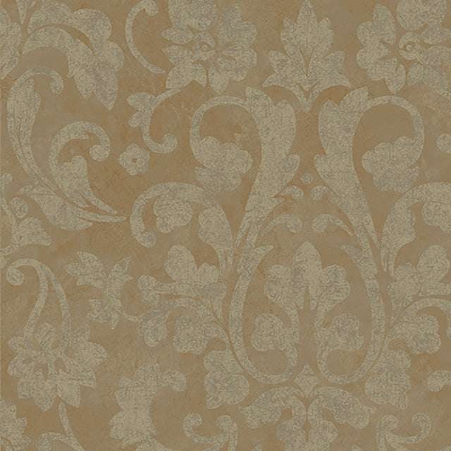 Turin Faded Brown Damask Wallpaper with Traditional Easy Walls Prepasted - Lucky Day DRT13605