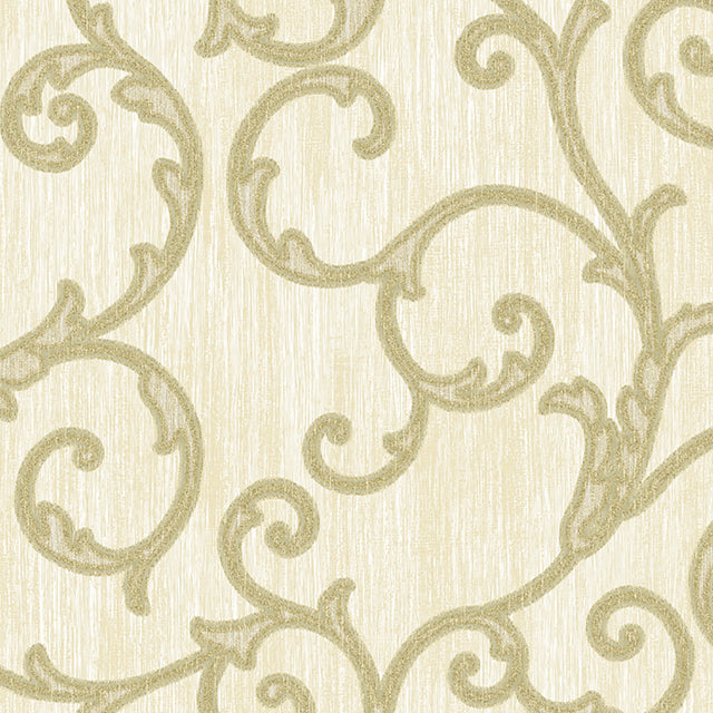 Stitched Gold Scroll Wallpaper with Traditional Scrolls Pattern - Lucky Day DRT13672