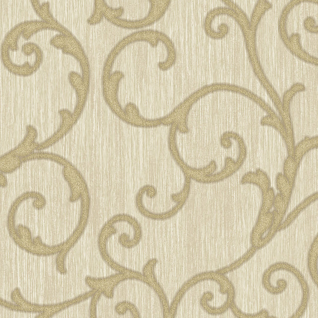 Stitched Champagne Scroll Wallpaper with Traditional Scrolls Pattern - Lucky Day DRT13673