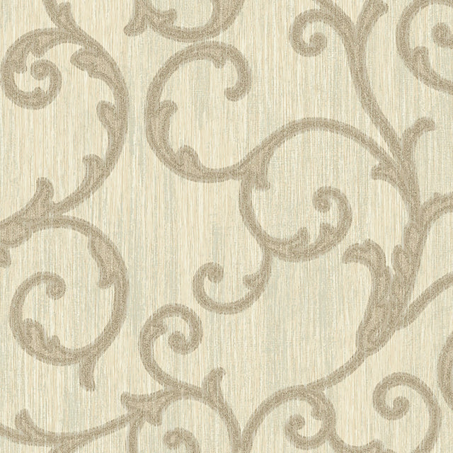 Stitched Sand Scroll Wallpaper with Traditional Scrolls Pattern - Lucky Day DRT13674