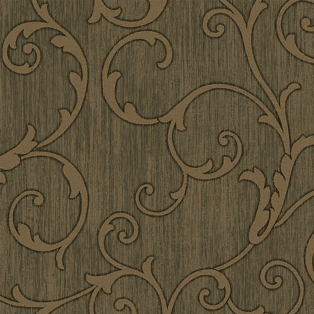 Stitched Cafe Scroll Brown Wallpaper with Traditional Scrolls - Lucky Day DRT13676