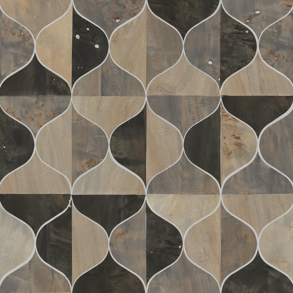 Burlwood Ogee Black & Taupe Wallpaper with Wood Veneer Ogee Pattern - York DT5001