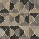 Burlwood Ogee Black & Taupe Wallpaper with Wood Veneer Ogee Pattern - York DT5001