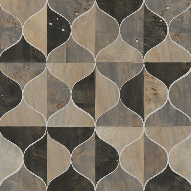 Burlwood Ogee Black & Taupe Wallpaper with Wood Veneer Ogee Pattern - York DT5001