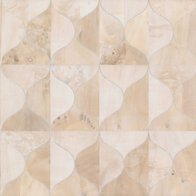 Burlwood Ogee White Wallpaper with Wood Veneer Ogee Pattern - York DT5002