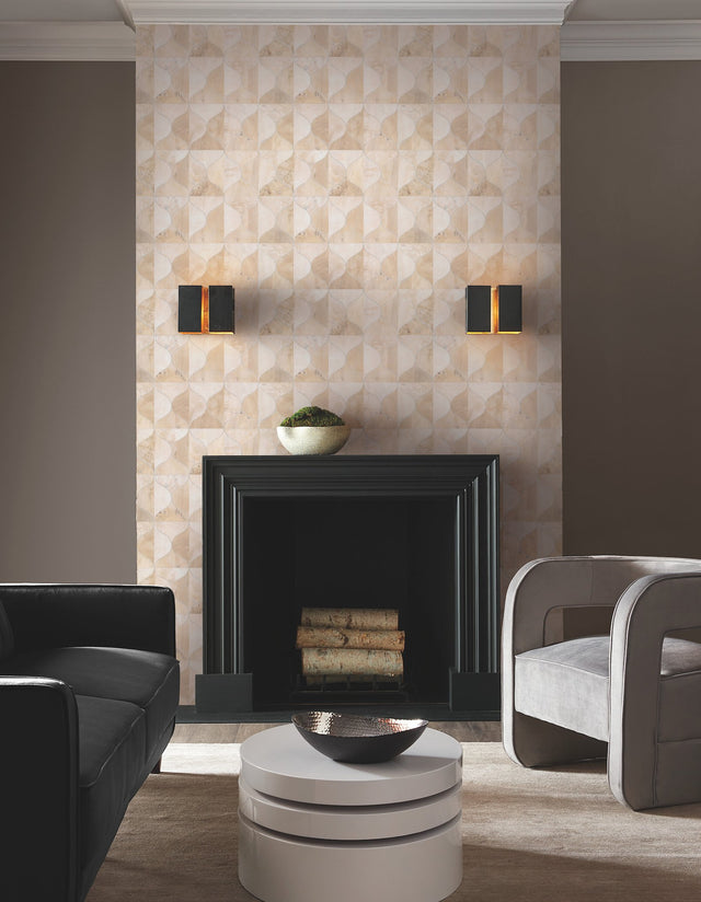 Burlwood Ogee White Wallpaper with Wood Veneer Ogee Pattern - York DT5002
