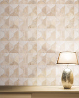Burlwood Ogee White Wallpaper with Wood Veneer Ogee Pattern - York DT5002