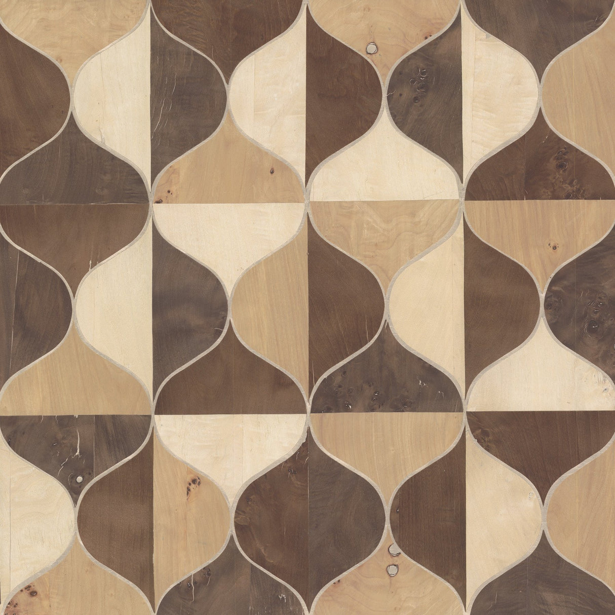 Burlwood Ogee Warm Neutral Wallpaper with Wood Veneer Inlay Look - York DT5003
