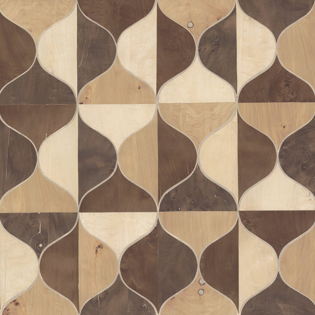 Burlwood Ogee Warm Neutral Wallpaper with Wood Veneer Inlay Look - York DT5003