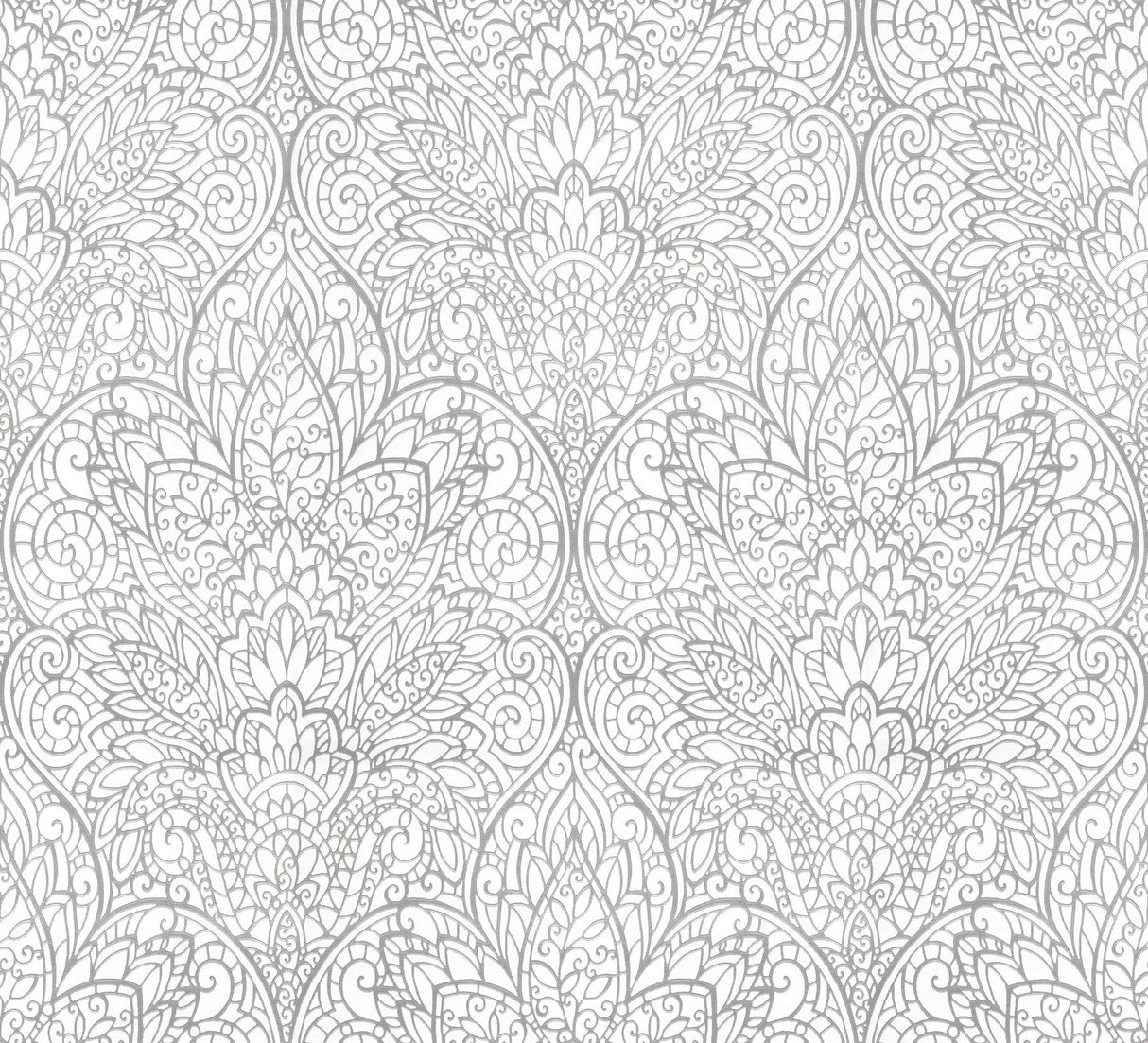 Paradise Bright White & Silver Damask Non Woven Wallpaper - York DT5011