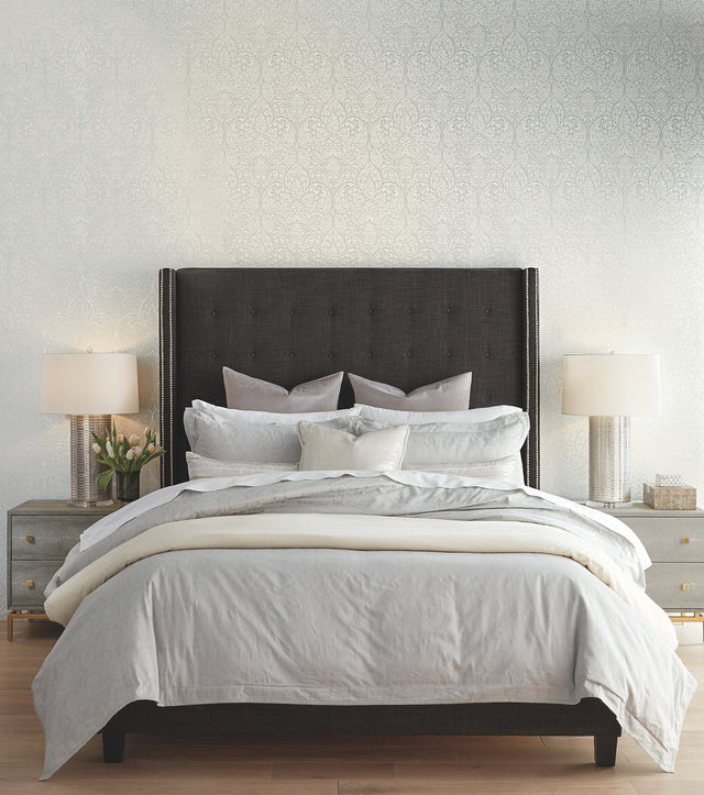 Paradise Bright White & Silver Damask Non Woven Wallpaper - York DT5011