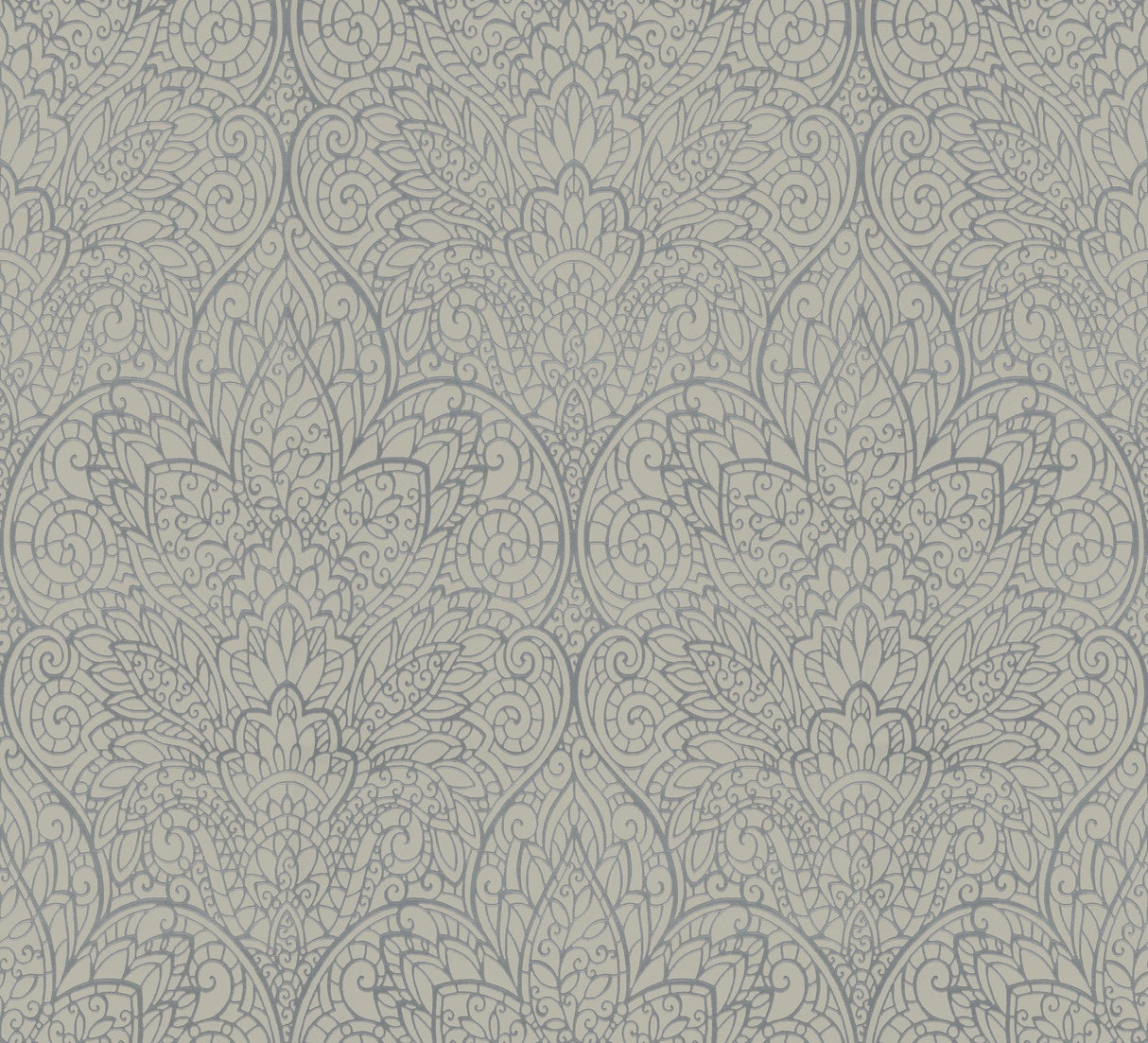 Paradise Dark Taupe & Silver Damask Non Woven Wallpaper - York DT5012