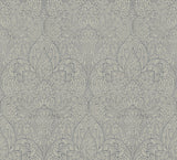 Paradise Dark Taupe & Silver Damask Non Woven Wallpaper - York DT5012
