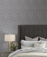 Paradise Navy & Gold Damask Non Woven Wallpaper - York DT5013