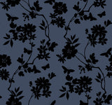 Flutter Vine Blue & Black Wallpaper with Floral Vine and Butterfly Silhouette - York DT5021