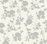 Flutter Vine White & Silver Wallpaper with Floral Vine and Butterfly Motif - York DT5023