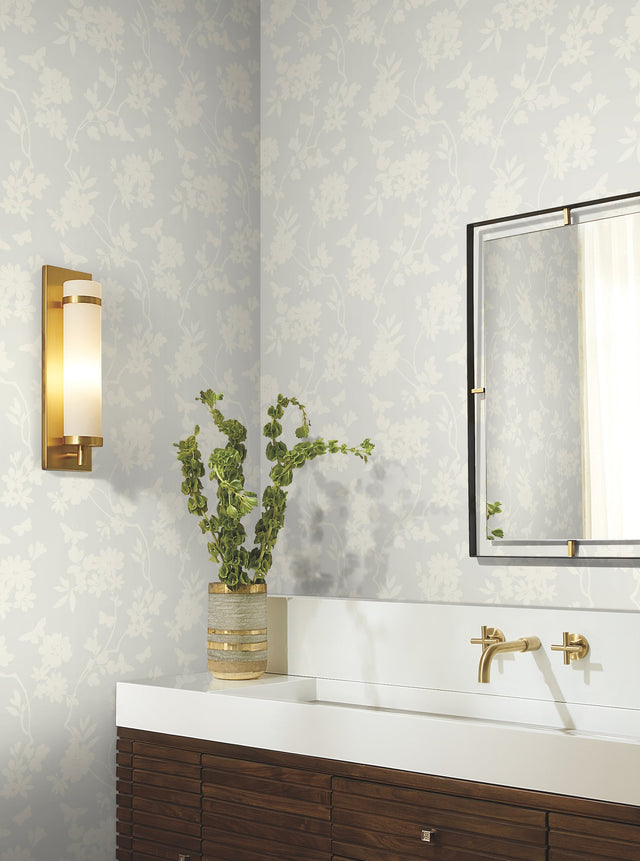Flutter Vine White Wallpaper with Floral Vine and Butterfly Silhouette - York DT5024