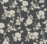 Flutter Vine Grey Wallpaper with Floral Vine and Butterfly Silhouette - York DT5025