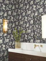 Flutter Vine Grey Wallpaper with Floral Vine and Butterfly Silhouette - York DT5025