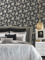 Flutter Vine Grey Wallpaper with Floral Vine and Butterfly Silhouette - York DT5025