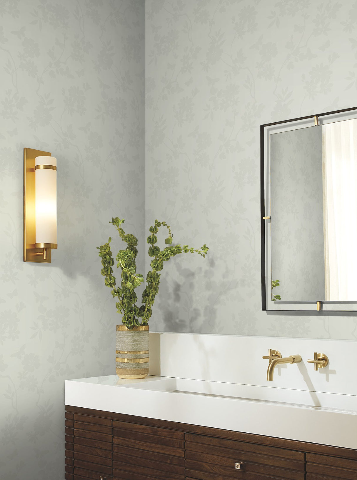 Flutter Vine Light Neutral Wallpaper with Floral Vine and Butterfly Silhouette - York DT5026