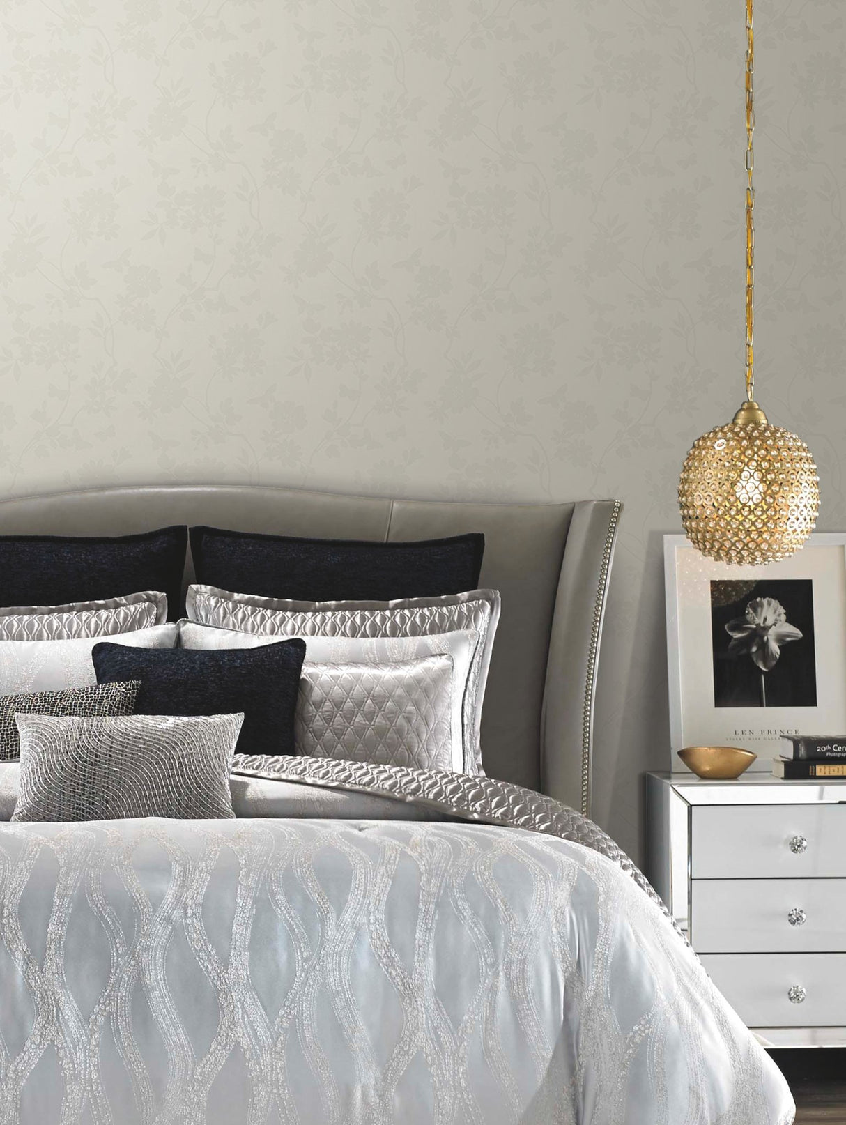 Flutter Vine Light Neutral Wallpaper with Floral Vine and Butterfly Silhouette - York DT5026