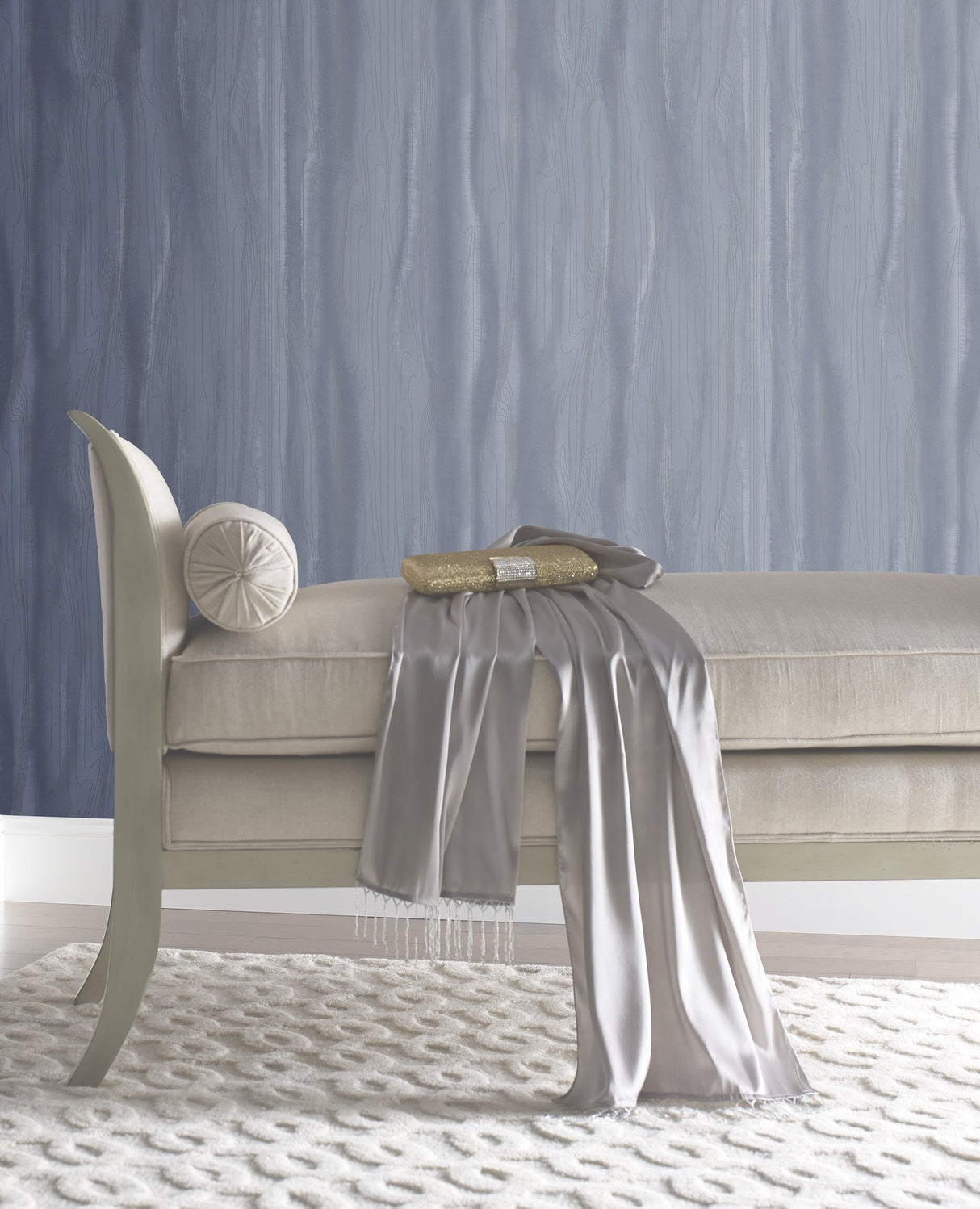 Fantasy Faux Bois Blue & Silver Wallpaper with Metallic Woodgrain Pattern - York DT5031