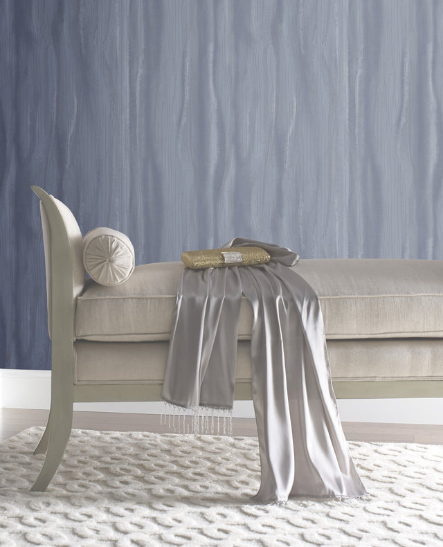 Fantasy Faux Bois Blue & Silver Wallpaper with Metallic Woodgrain Pattern - York DT5031